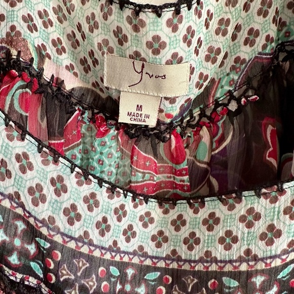 YVOS Boutique Sheer Vibrant Mixed Media Boho Blouse Medium - Picture 6 of 16